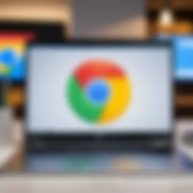 A laptop displaying the Google Chrome logo on the screen