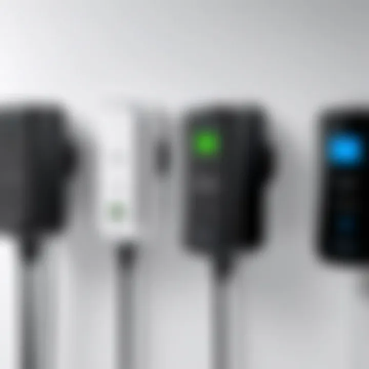 Different types of car quick chargers displayed together