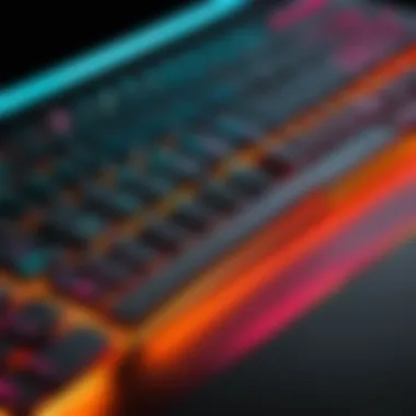 Close-up of Alienware Ryzen laptop keyboard with RGB lighting