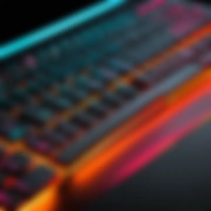 Close-up of Alienware Ryzen laptop keyboard with RGB lighting