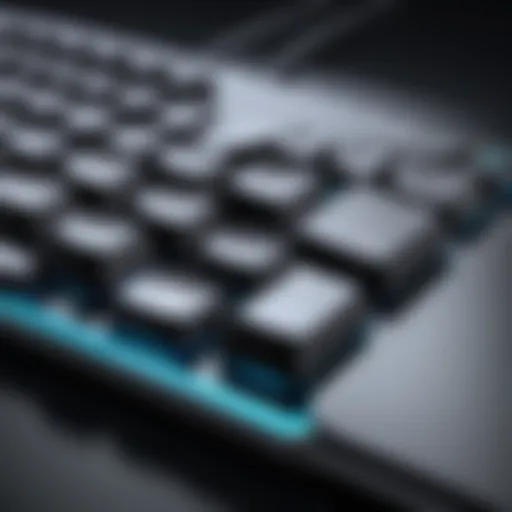 A close-up of a modern keyboard showcasing ergonomic features.