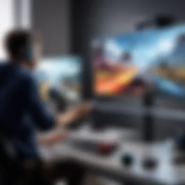 Gamer Capturing Gameplay with Screen Recorder A gamer actively using a screen recorder while playing a video game.