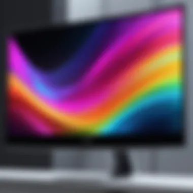 Close-up of a curved monitor displaying vivid colors