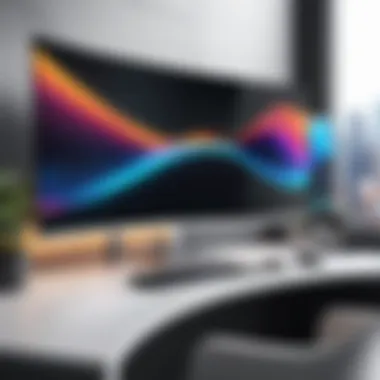 Curved Monitor in a Modern Workspace A captivating workspace featuring a curved monitor