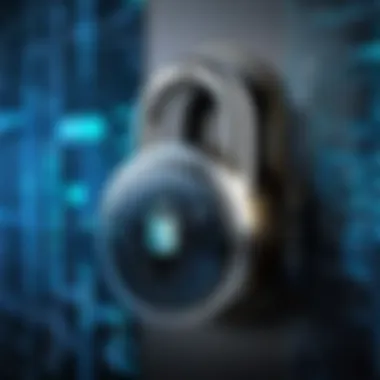 Digital Encryption and Security A digital lock with binary code in the background