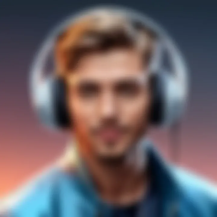 An artistic depiction of a user enjoying music with headphones on an Android smartphone.