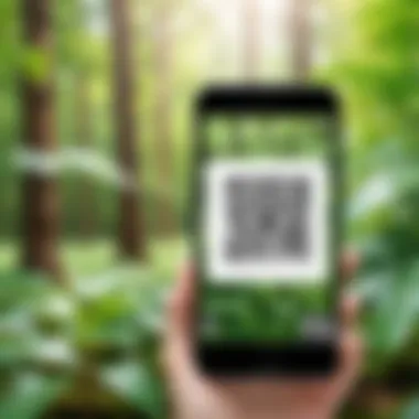 A smartphone scanning a QR code outdoors