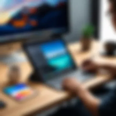 User Experience with iPad Pro User interacting with iPad Pro in a dynamic workspace