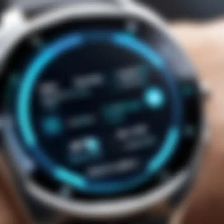 Close-up of smart watch features and interface