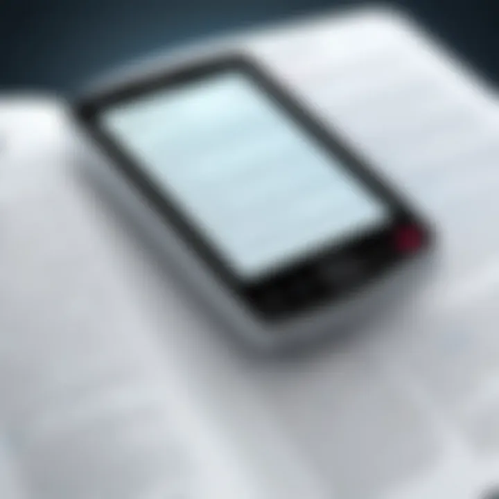 Close-up of various PDF eBook reader features including touch screen and battery life indicator