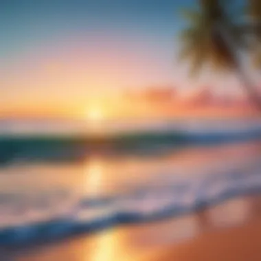 A serene beach scene at sunset with soft colors