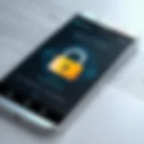 A smartphone displaying a secure messaging application with encryption symbol.