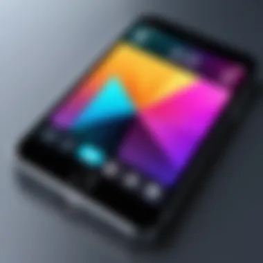 A close-up view of an iPhone displaying video editing software with colorful graphics