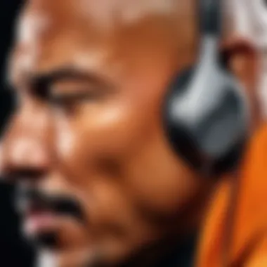 Enhanced User Experience User enjoying Dwayne Johnson earbuds demonstrating their functionality