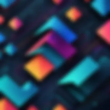 A dynamic home screen with abstract geometric shapes in motion.