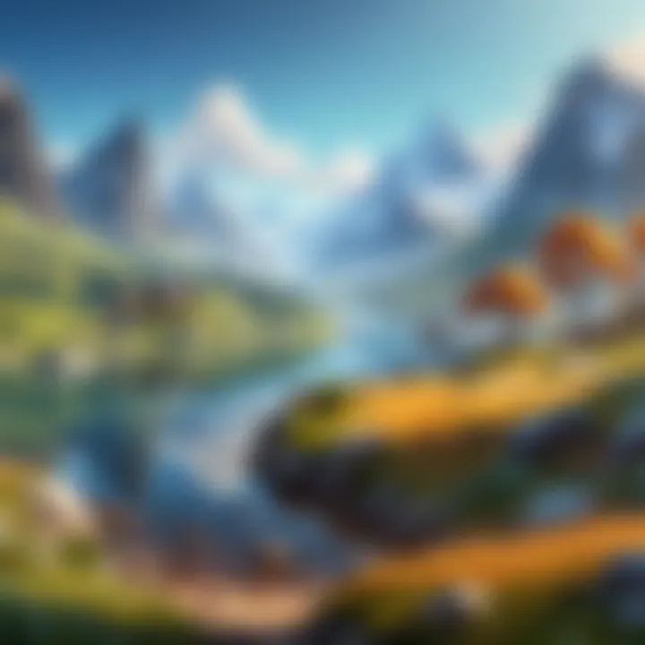 A serene landscape showcasing an adventure game