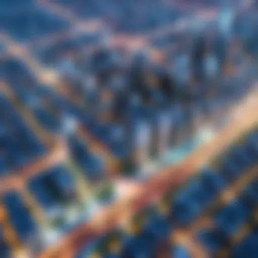 Aerial view of a vibrant cityscape showcasing urban planning with Google Earth.