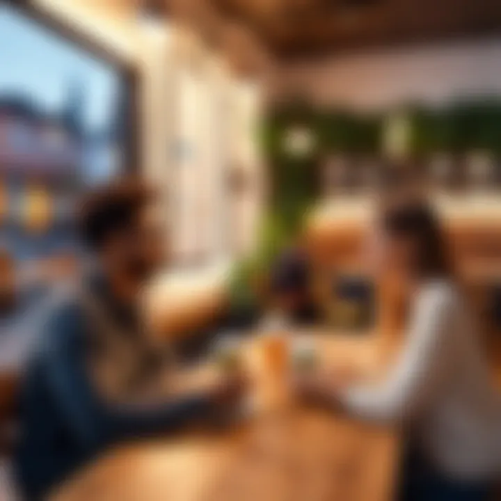 A person enjoying a language exchange conversation in a cozy café setting.