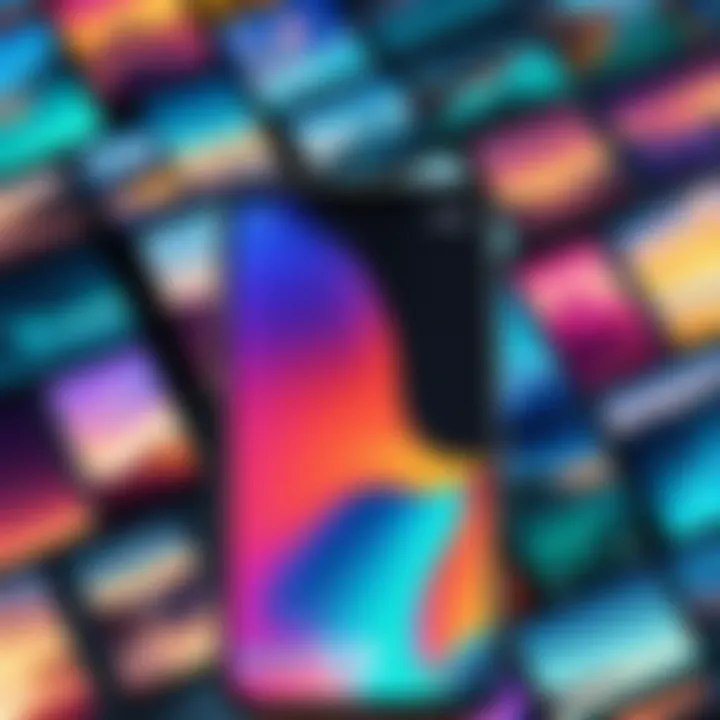 An array of colorful live wallpaper options on a device