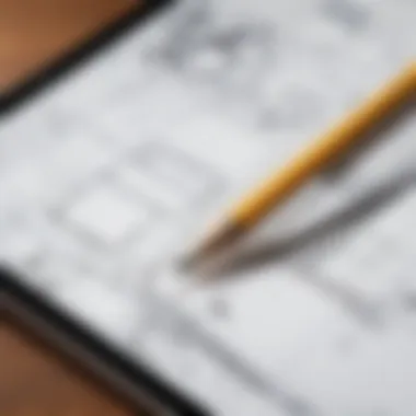 Innovative Drawing Tools in Action A close-up view of drawing tools within a sketchbook app interface