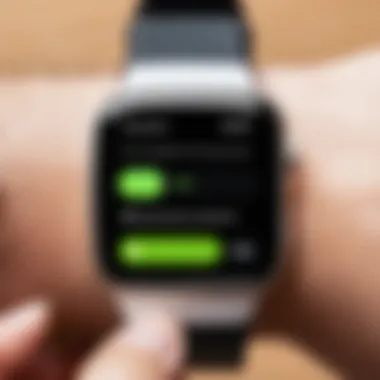 User interacting with smart watch while exercising