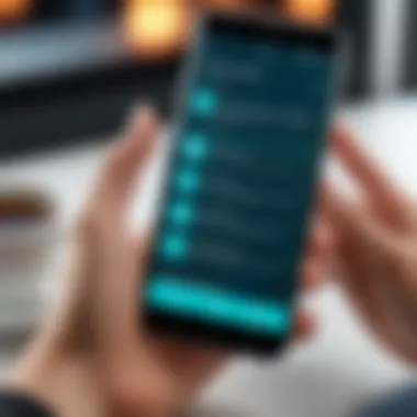 User Interaction with Translator App User interacting with a talking translator app on a smartphone