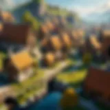 A captivating scene of a medieval fantasy village bustling with activity