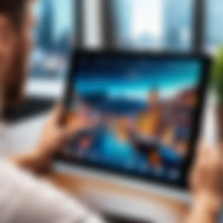 User engaging with a photo filter application on a tablet