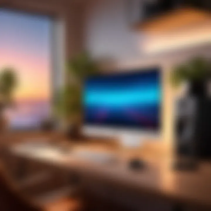 A serene environment with headphones and ambient lighting.