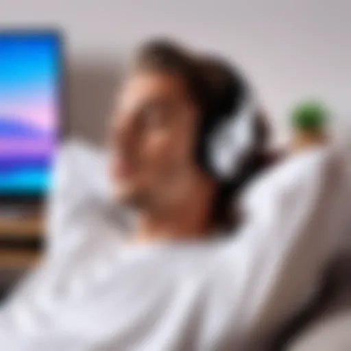 User enjoying music with a relaxed expression.