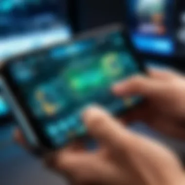 A close-up view of a gamer’s hand skillfully navigating a mobile game, highlighting the intuitive controls and mechanics.