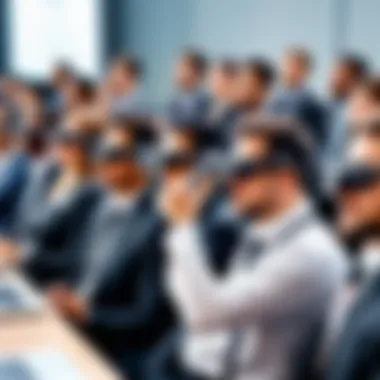 A diverse group of individuals communicating using translation cameras in a conference setting.