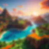 A vibrant Minecraft landscape showcasing various mods in action