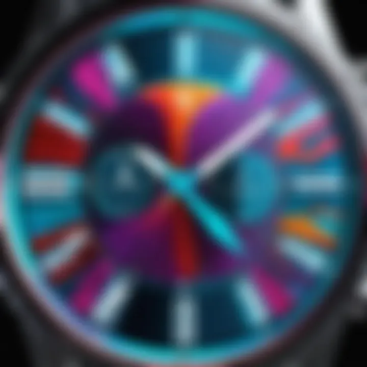 Customized watch face displaying vibrant colors and unique patterns