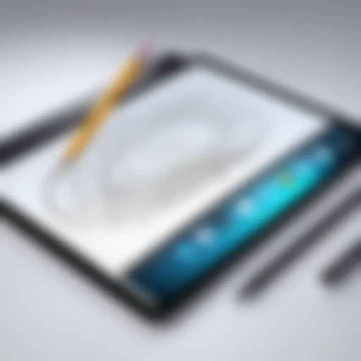 Close-up view of the Pencil on an iPad Air 2 screen showcasing a digital drawing.