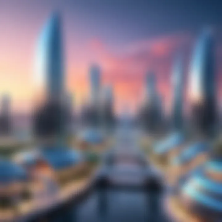 A futuristic cityscape within a metaverse, illustrating the potential of virtual land.