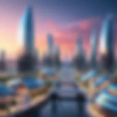 Futuristic Cityscape in the Metaverse A futuristic cityscape within a metaverse, illustrating the potential of virtual land.