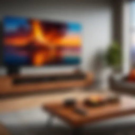 A modern living room showcasing a Fire Stick compatible TV with vibrant visuals