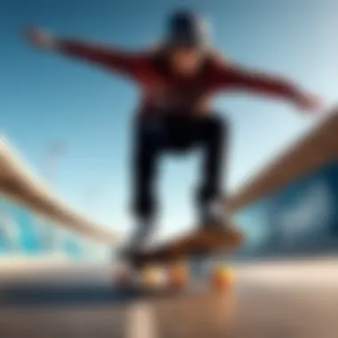 An action shot of a skateboarder with dynamic cinematic effects.