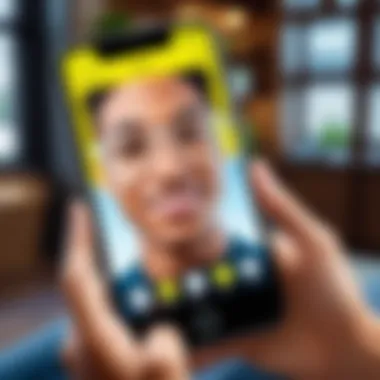 A user engaging with a Snapchat lens on a smartphone, highlighting interaction