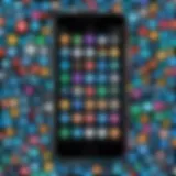 Visual representation of a cluttered phone screen filled with various app icons