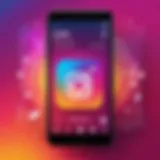 A vibrant screen displaying an Instagram story with music notes