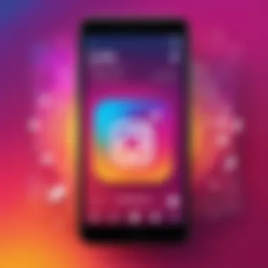 A vibrant screen displaying an Instagram story with music notes