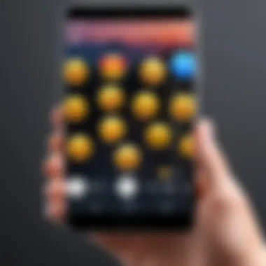 A close-up view of an individual engaging with emojis on a smartphone.