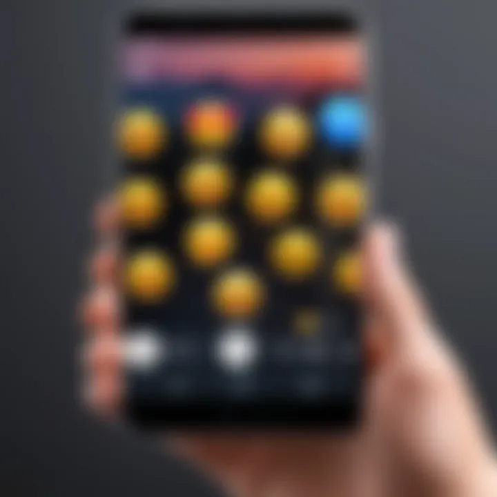 A close-up view of an individual engaging with emojis on a smartphone.