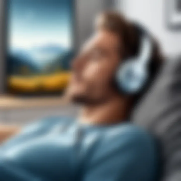 A person relaxing while using headphones and enjoying music