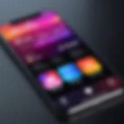 A vibrant smartphone screen displaying a music app interface