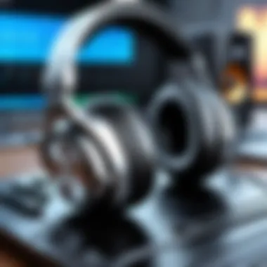 A close-up of headphones and a digital audio workstation, emphasizing sound quality.