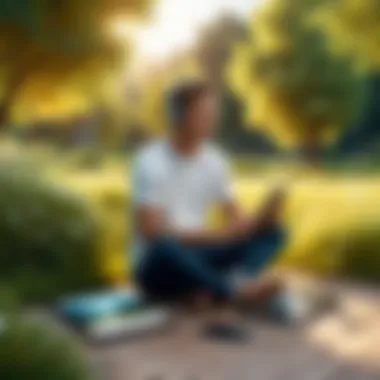 A user enjoying music in a serene outdoor setting without internet access