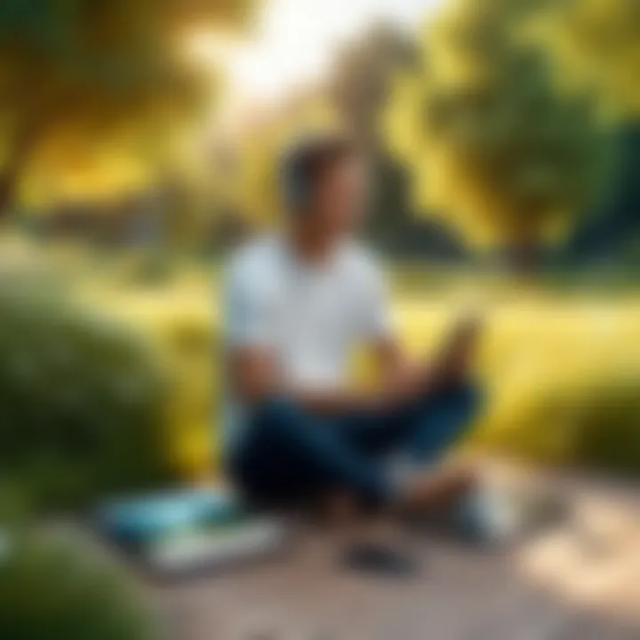 A user enjoying music in a serene outdoor setting without internet access